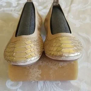 YOSHI SAMRA Shoes Yoshi Samara Gold Croc Embossed Ballet Flat